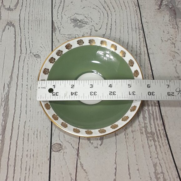 Crown Staffordshire Tea Cup And Saucer Green With Gold Roses E614 England - Picture 15 of 16